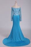 2024 Long Sleeves Mermaid Prom Dresses With Applique Sweep Train PAP357S4