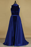 2024 Velvet High Neck Open Back Evening Dresses Mermaid PKXYSK27