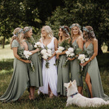 Simple V Neck Green A line Bridesmaid Dresses, Cheap Wedding Party Dresses STK15599