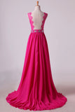 2024 New Arrival V Neck Tulle&Lace Back A Line Exquisite Chiffon Beading Prom PH8BCGKZ