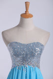 2024 Prom Dresses Scalloped Neckline Sequined Bodice Beaded Waistline With Shirring Chiffon Skirt