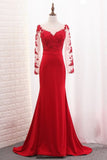 2024 Mermaid Scoop Spandex Long Sleeves Prom Dresses With Applique PB67P5KF