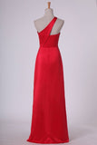 2024 One Shoulder With Slit Prom Dresses Sheath Floor PC85PMTT