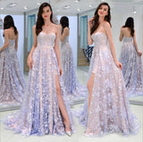 Charming Sweetheart Strapless Lace Appliques Lilac Prom Dresses with STK20404