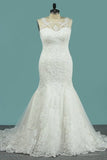 2024 Wedding Dresses Mermaid/Trumpet Scoop Tulle With Applique PQFH4GLL