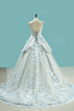 2024 Wedding Dresses High Neck Court Train Tulle With Applique Lace PMBFGB1J