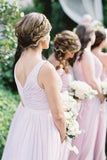 Simple Pink Mismatched A-Line Bridesmaid Dresses, Elegant Chiffon Bridesmaid Dress STK15397