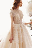 2024 Ball Gown Wedding Dresses High Neck Top Quality Tulle Lace PCG4221E