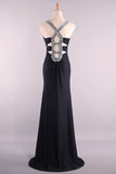 2024 Slim V Neck Prom Dress Sheath Floor Length Open Back Discount PJX4QJG5