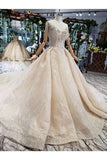 Ball Gown Wedding Dresses Scoop Short Sleeves Top Quality Appliques PEP4GH6L