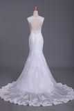 2024 Wedding Dresses Mermaid Straps Tulle With Applique Court Train PL897D29