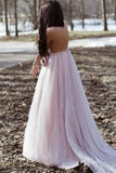 Elegant A Line Spaghetti Straps V Neck Prom Dress With Handmade Flowers, Bridesmaid Dress STK15577