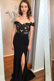 Elegant Off the Shoulder Black Lace Appliques Prom Dresses, Sweetheart Formal Dresses STK15186