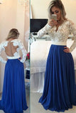 2024 V Neck Prom Dresses A Line Chiffon With Applique Sweep Train Dark PB5SALC3