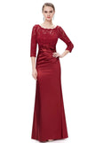 Elegant 3/4 Sleeve Lace Burgundy Formal Dresses Bateau Mermaid Evening Dresses STK15142