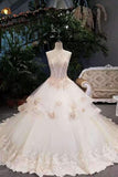 2024 New Arrival Luxurious Scoop Neck Wedding Dresses Tulle Lace Up With Open Back PMRMP2BM