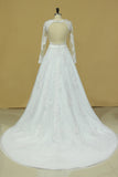 2024 Hot Wedding Dresses Scoop Long Sleeves With Applique & Sash P82PBBSG