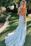 Mermaid Spaghetti Straps Light Blue Prom Dress with Appliques, Evening Dresses STK15266