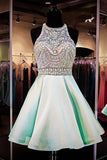 2024 Homecoming Dresses A Line Scoop Beaded Bodice Satin PQTLZF97