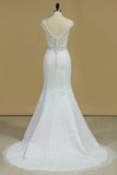 2024 Scoop Cap Sleeves Mermaid Wedding Dresses PMMLJMAD