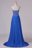 2024 New Arrival Dark Royal Blue Sweetheart Prom Dresses A Line With Beaded Bodice PQ3B9B5K