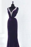 2024 Sexy Open Back Velvet Evening Dresses V Neck Mermaid Sweep Train