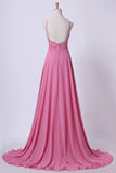 2024 Prom Dresses Spaghetti Straps Beaded Bodice PKSNCKCB