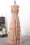 2024 Prom Dresses Scoop A Line With Handmade Flower And Ruffles PR3XSMEC