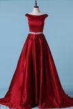 2024 New Prom Dress A Line Boat Neckline Court Train PFL4GQ8R