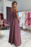 Pretty Off The Shoulder Spaghetti Straps Long Elegant Prom Dresses With Split