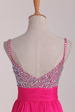 2024 Prom Dresses A Line Spaghetti Straps Beaded Bodice PS3CBPQE