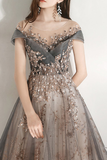 Fabulous Scoop V-Neck Prom Dress Short Sleeves Appliques