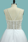 2024 A Line Spaghetti Straps Wedding Dresses Beaded Bodice Tulle PM1ABSQG