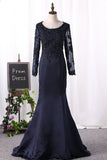 2024 Mother Of The Bride Dresses Scoop Long Sleeves Mermaid Satin With PD2BZTRR