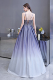 A-line Spaghetti Straps Prom Dress Long Lavender Sequins Evening Dress