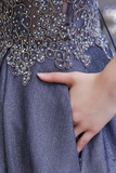 A-line Spaghetti Straps Prom Dress Long Lavender Sequins Evening Dress