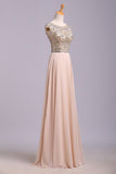 2024 Prom Dress Scoop A Line Floor Length Beaded Tulle Bodice With Chiffon P2CZ94EZ