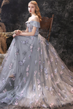 A-line Strap Grey Prom Dress Long Floor-Length Evening Dress