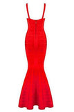 V-neck Backless Fishtail Bandage Red Formal Maxi Dress Long H2082