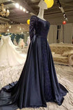 2024 Dark Davy Prom Dresses Removable Train Scoop Tulle With Full Beading P4AH5BYE