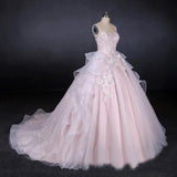 Ball Gown Strapless Sweetheart Wedding Dresses with Lace Applique, Tulle Prom Dresses STK15070