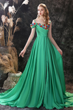 Green Prom Dress Flower Pattern Ornament Evening Dress