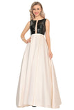 2024 A Line Scoop Satin Prom Dresses With Sequins&Bow PCCAGME6