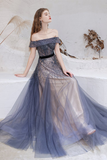 Off-the-Shoulder Prom Dress Navy Blue Evening Dress