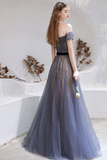 Off-the-Shoulder Prom Dress Navy Blue Evening Dress