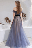 Off-the-Shoulder Prom Dress Navy Blue Evening Dress