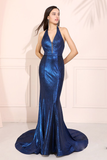 Sequin Mermaid Prom Dress Halter Long Evening Dress