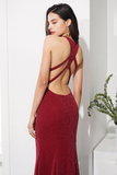 Mermaid Burgundy Long Prom Dress Pleating Evening Dress