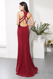 Mermaid Burgundy Long Prom Dress Pleating Evening Dress