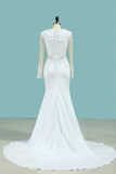 2024 Wedding Dresses Mermaid Scoop Long Sleeves Elastic Satin P5Y94XL3